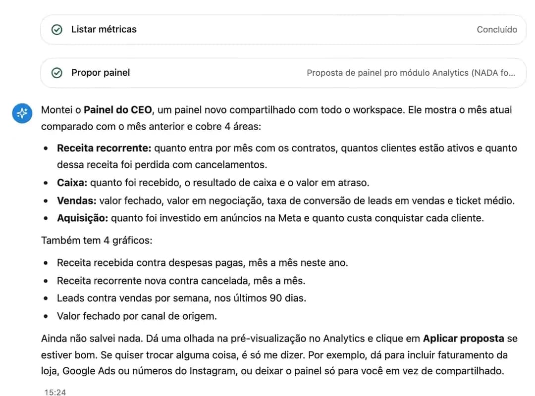 Resposta do Zuck no GPM: montou o Painel do CEO com receita recorrente, caixa, vendas e aquisição